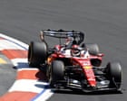 Charles Leclerc driving his Ferrari on the track during a practice session in Mexico City.