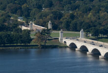 The site of the proposed triumphal arch viewed from the Washington Monument.