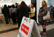 Voters arriving at a polling station at Midtown Mall in Anchorage, Alaska