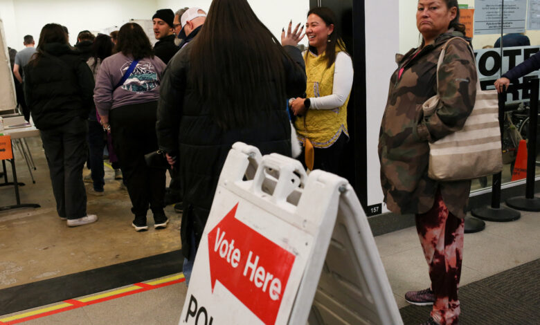 Voters arriving at a polling station at Midtown Mall in Anchorage, Alaska